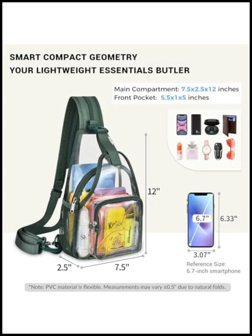 Convertible Clear Mini Backpack Sling Bag PVC Stadium Approved